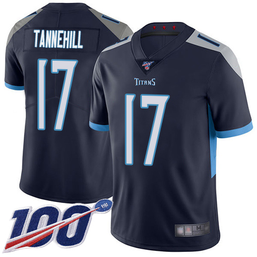 Tennessee Titans Limited Navy Blue Men Ryan Tannehill Home Jersey NFL Football #17 100th Season Vapor Untouchable